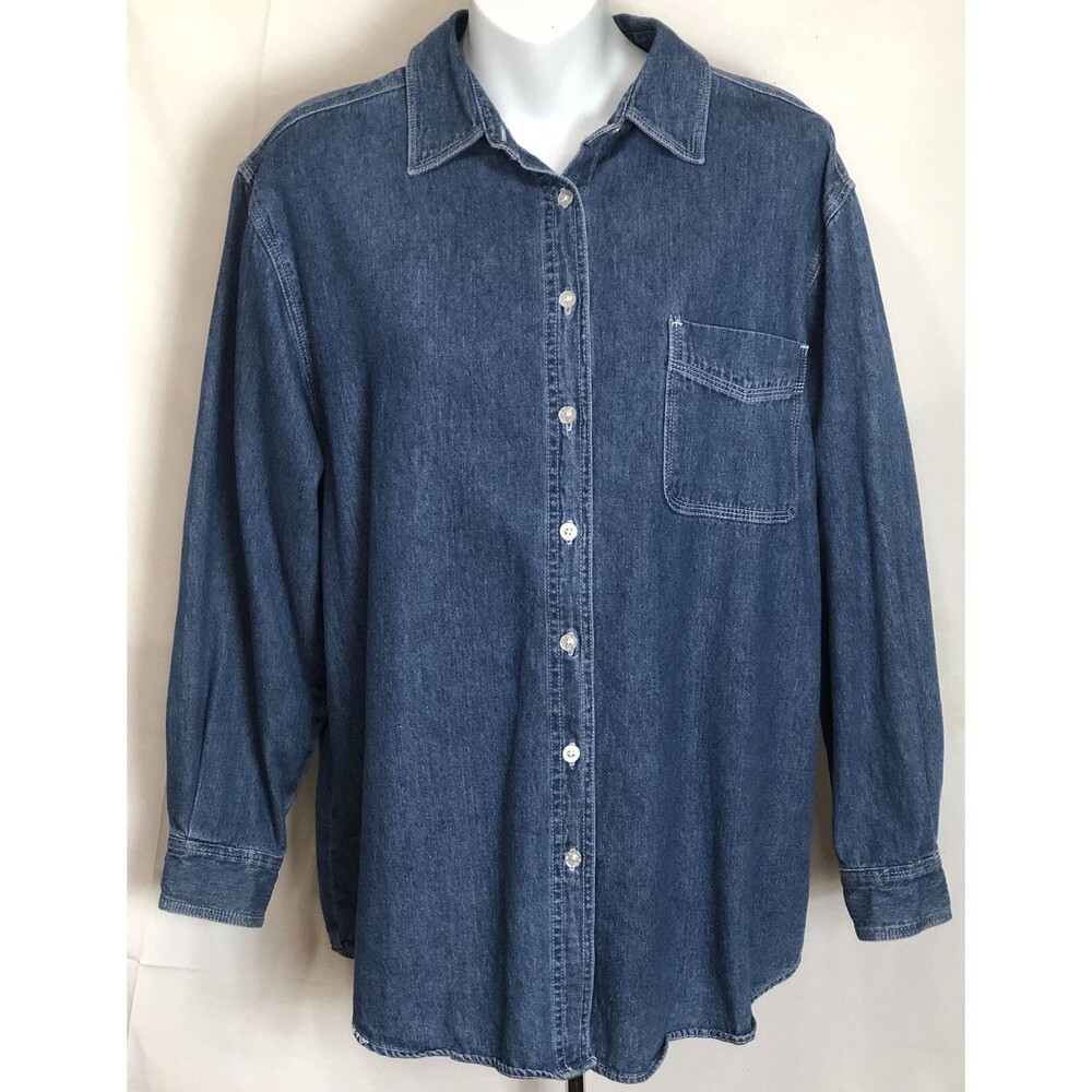 Denim chambray shirt Top M blue ButtonUp LongSleeve Rockabilly Boyfriend country